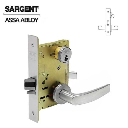 Sargent 8200 Series Mortise Lock Mechanical, Classroom, Lock to accept SFIC Core, LN Trim B Rose, Satin Chro SRG-70-8237-LNB-26D